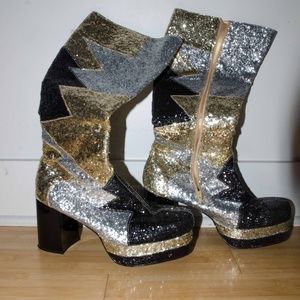 Funtasma Silver Gold and Black Glitter Bowie Boots